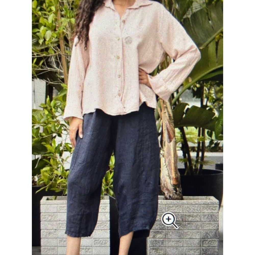 Saga Made In Italy Cropped WHITE LINEN Cropped Baggy Gaucho Pant ONE SIZE